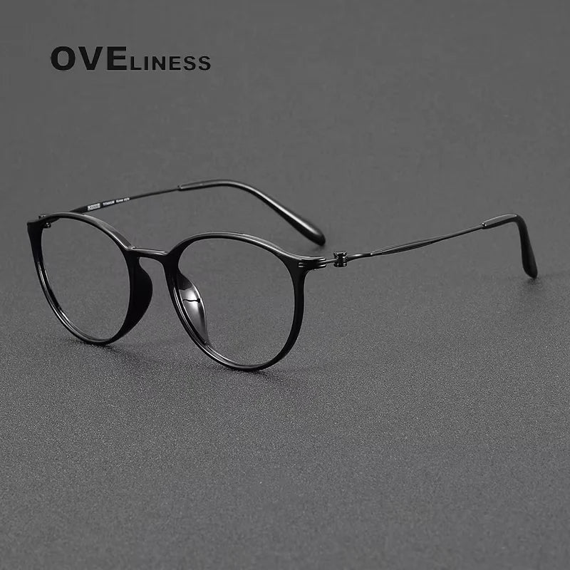 Oveliness Women's Full Rim Round Acetate Titanium Eyeglasses 78664