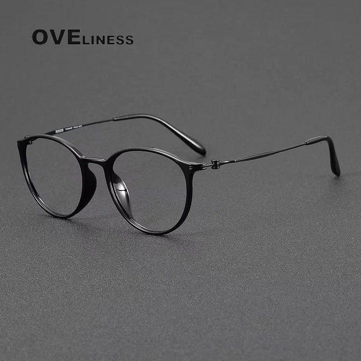 Oveliness Women's Full Rim Round Acetate Titanium Eyeglasses 78664