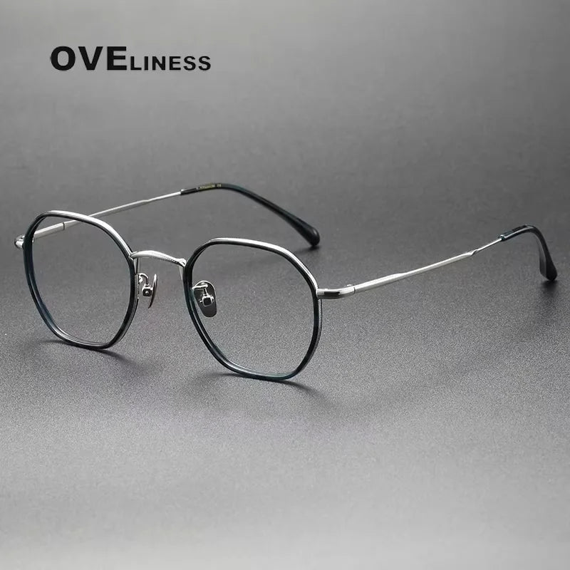 Oveliness Women's Full Rim Polygon Oval Acetate Titanium Eyeglasses 28502