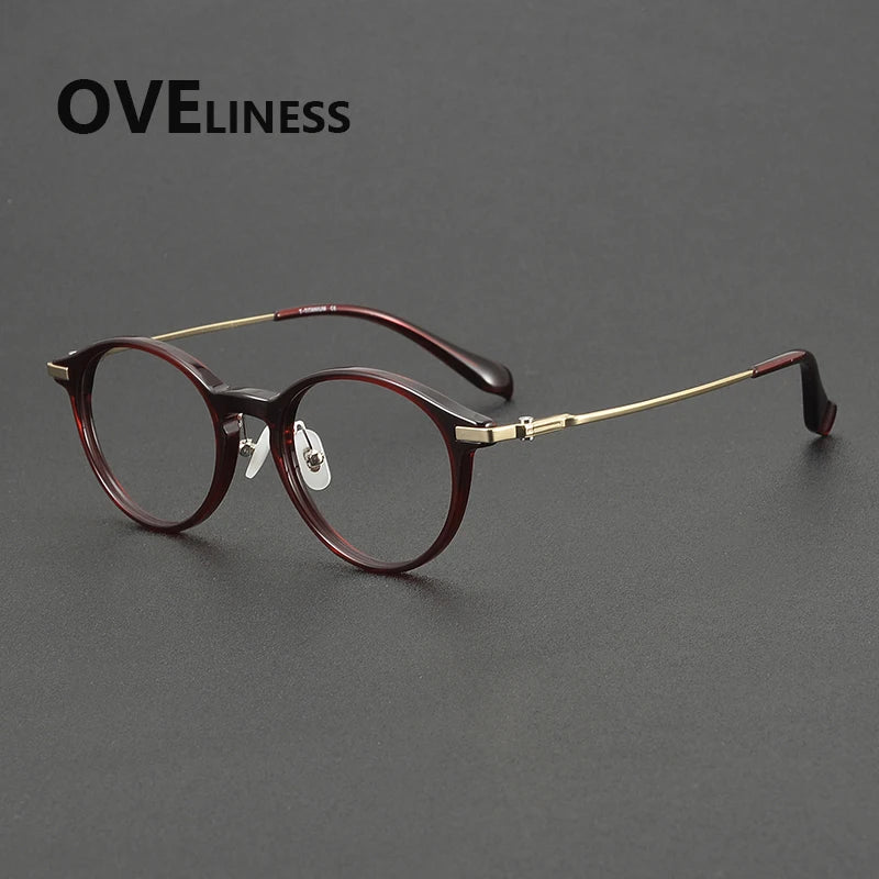 Oveliness Unisex Full Rim Round Oval Acetate Titanium Eyeglasses 90010