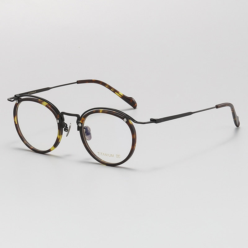 Gatenac Unisex Full Rim Round Acetate Titanium Eyeglasses Gxyj1069 Full Rim Gatenac