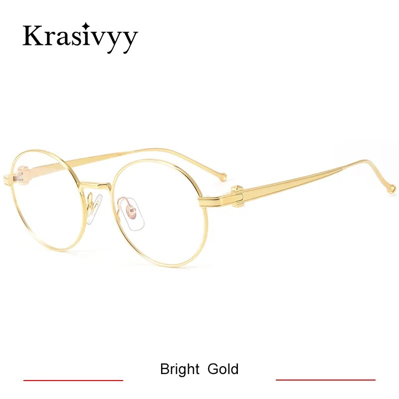 Krasivyy Unisex Full Rim Round Titanium Eyeglasses Kr02930 Full Rim Krasivyy Bright  Gold CN 
