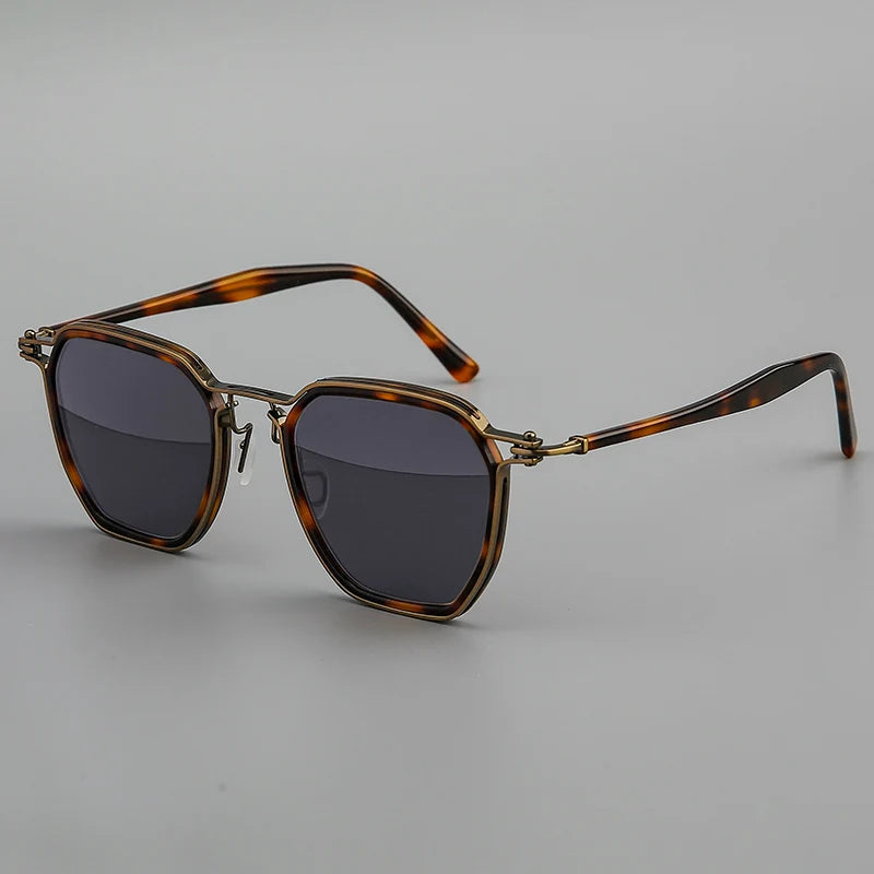 Black Mask Men's Full Rim Big Polygon Titanium Acetate Sunglasses 58672