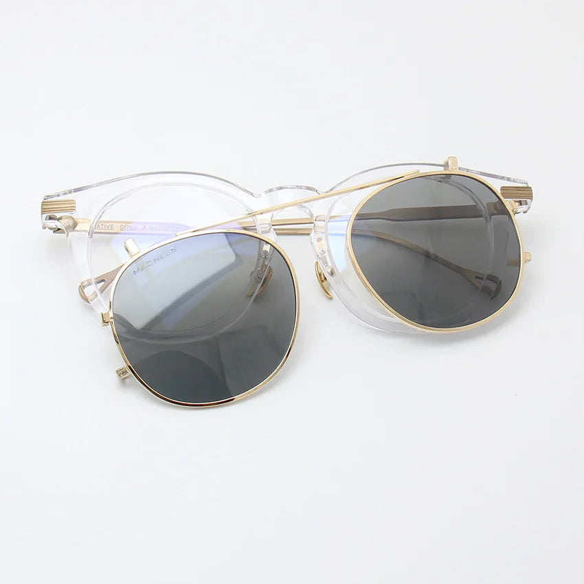 Black Mask Unisex Full Rim Round Acetate Eyeglasses Clip On Polarized Sunglasses 0213 With Clip Ons Black Mask Crystal