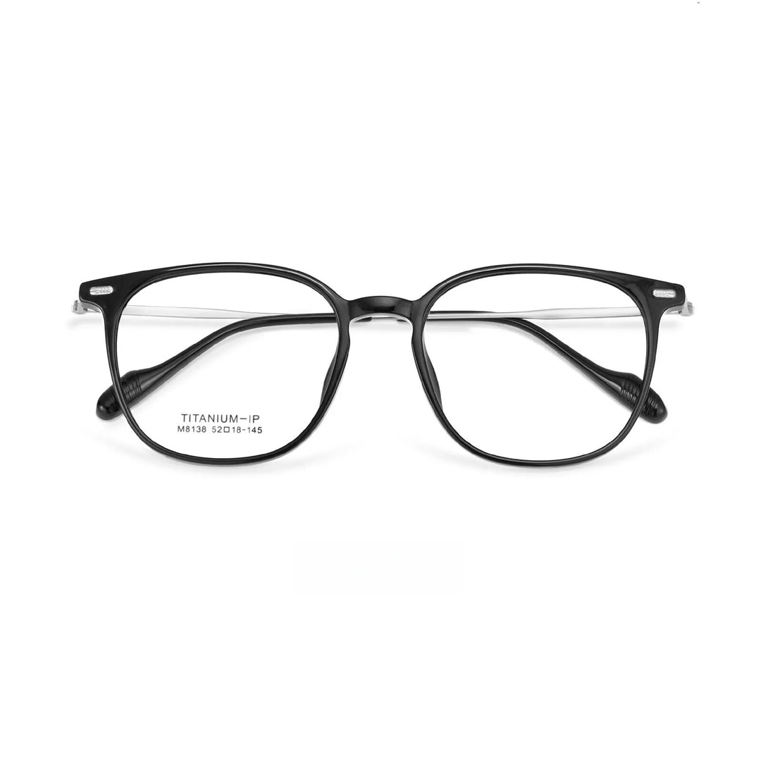 Yimaruili Unisex Full Rim Square Tr 90 Titanium Eyeglasses M8138 Full Rim Yimaruili Eyeglasses Black Silver