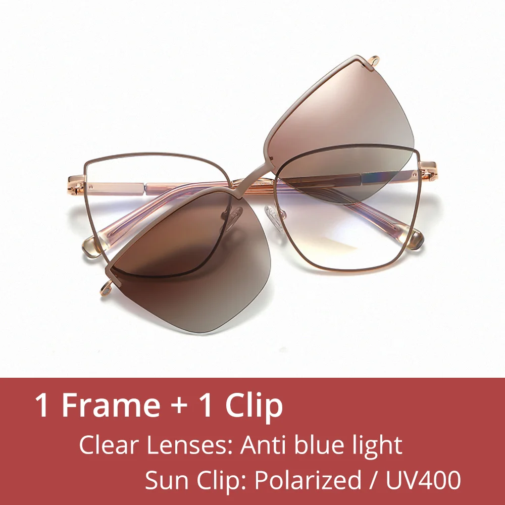 Ralferty Women's Full Rim Square Alloy Eyeglasses Clip On Sunglasses 85009