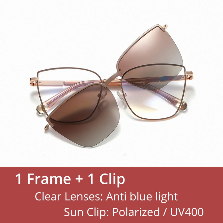 Ralferty Women's Full Rim Square Alloy Eyeglasses Clip On Sunglasses 85009