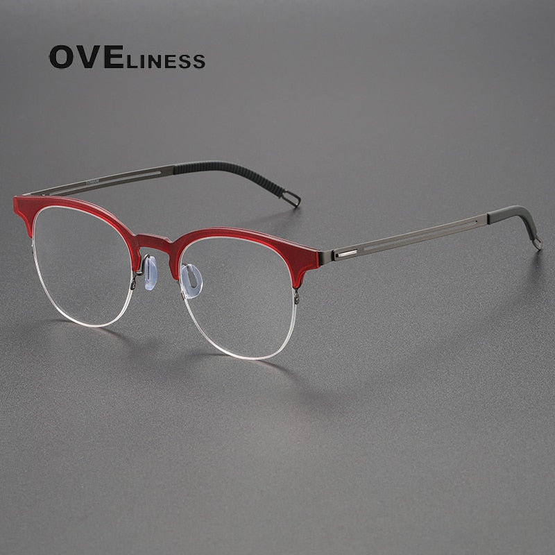 Oveliness Unisex Full Rim Square Screwless Titanium Eyeglasses 8202313 Full Rim Oveliness red gun  
