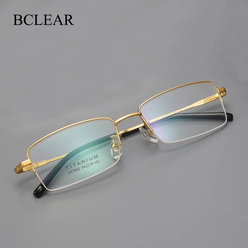 Bclear Men's Semi Rim Square Titanium Eyeglasses Lb7832 Semi Rim Bclear
