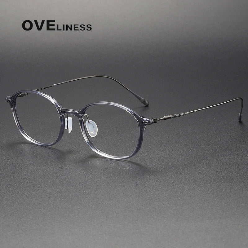 Oveliness Unisex Full Rim Square Acetate Titanium Eyeglasses 8653 Full Rim Oveliness grey gun  