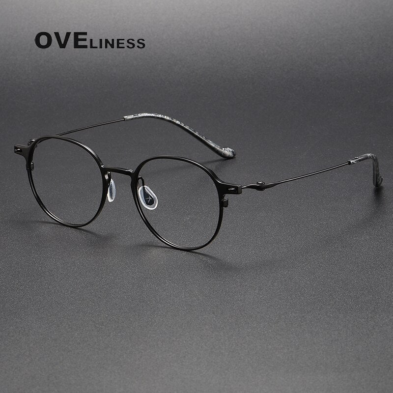 Oveliness Unisex Full Rim Round Titanium Eyeglasses 8202315 Full Rim Oveliness black  