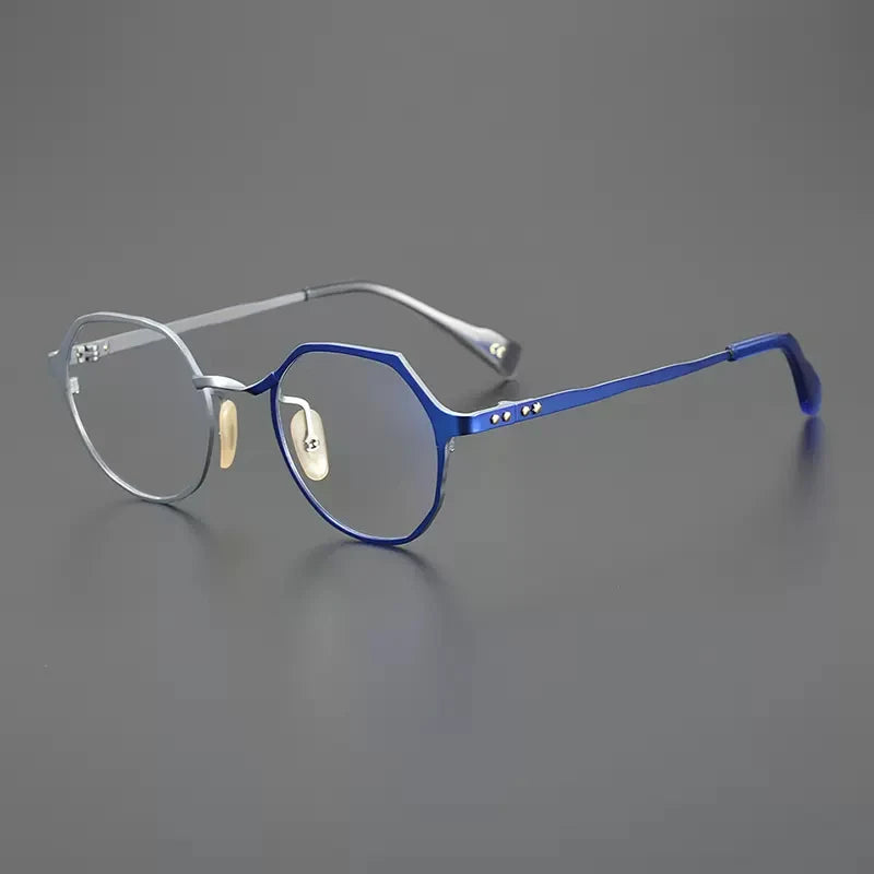 Gatenac Unisex Full Rim Flat Top Round Titanium Eyeglasses Gxyj1219 Full Rim Gatenac Blue