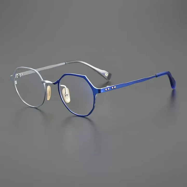 Gatenac Unisex Full Rim Flat Top Round Titanium Eyeglasses Gxyj1219 Full Rim Gatenac Blue