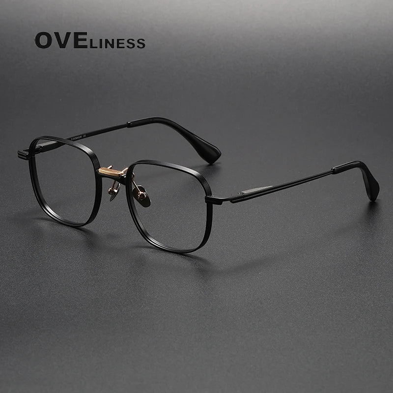 Oveliness Unisex Full Rim Square Titanium Eyeglasses D151 Full Rim Oveliness black gold