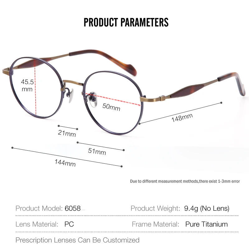 Muzz Unisex Full Rim Round Square Titanium Eyeglasses 6058 Full Rim Muzz