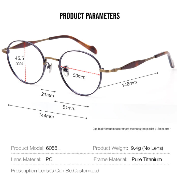 Muzz Unisex Full Rim Round Square Titanium Eyeglasses 6058 Full Rim Muzz