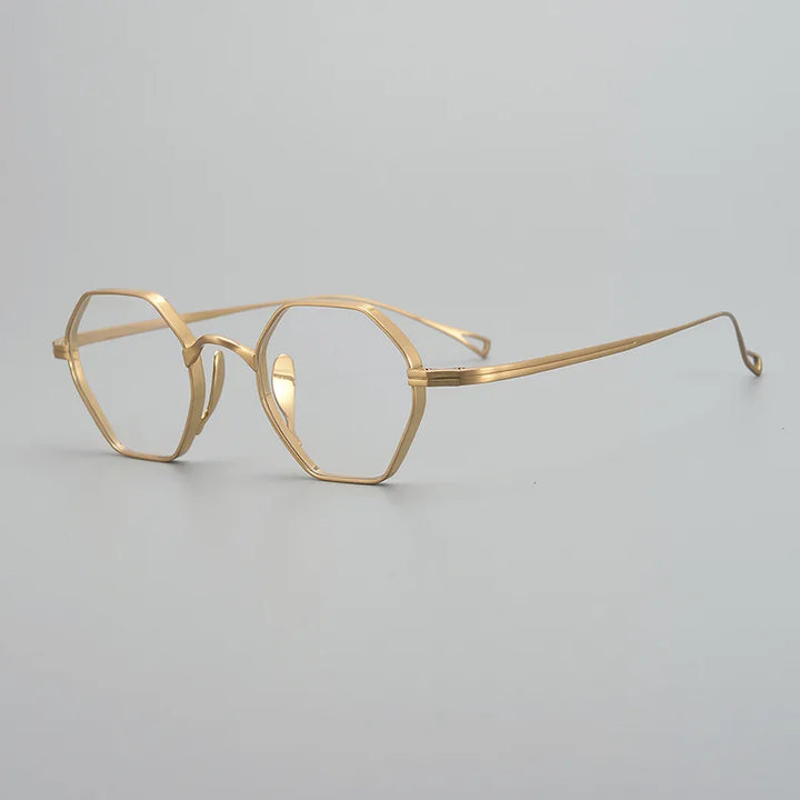 Black Mask Unisex Flat Top Polygon Titanium Eyeglasses 49152 Full Rim Black Mask Gold