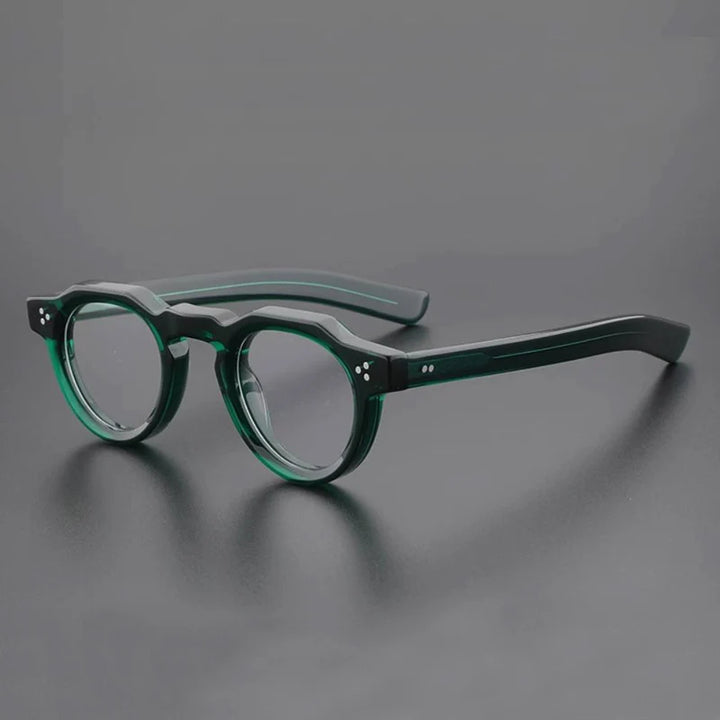 Yujo Unisex Full Rim Flat Top Round Acetate Eyeglasses Y4341 Full Rim Yujo