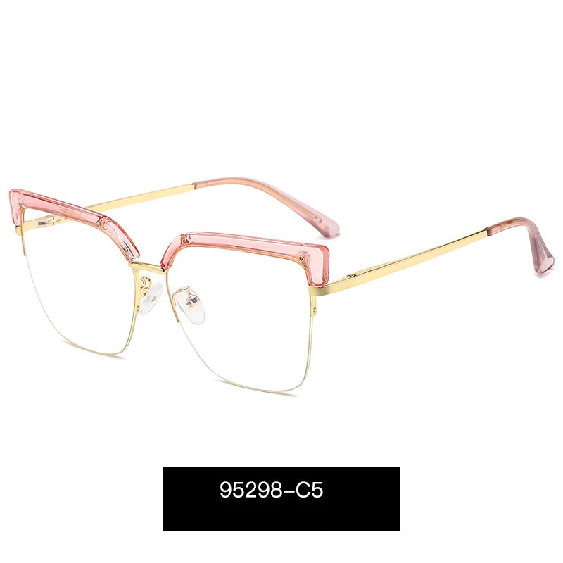 Handoer Women's Semi Rim Oval Cat Eye Tr 90 Alloy Eyeglasses 95298