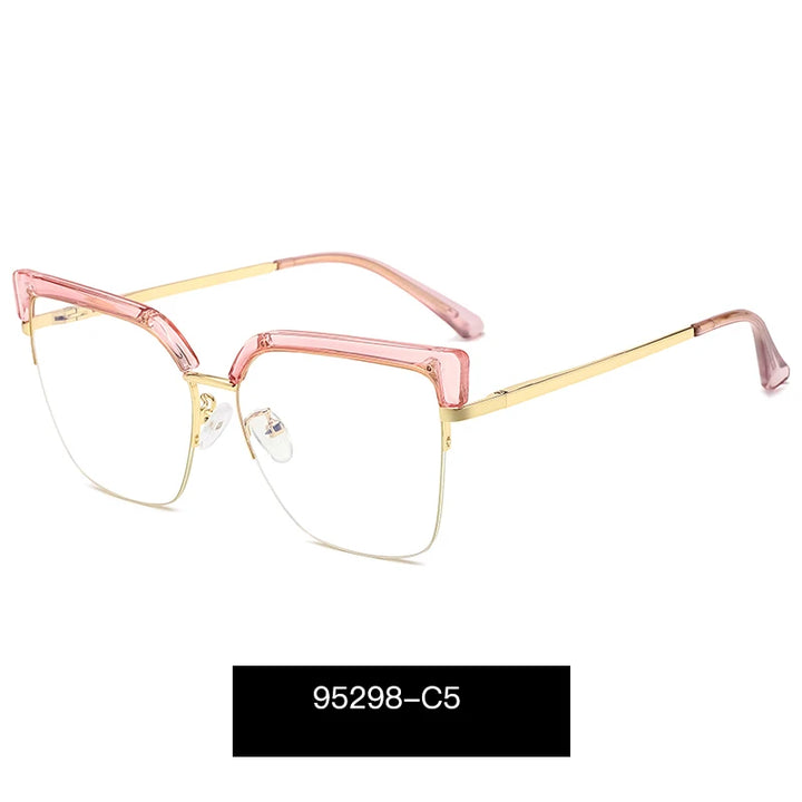 Handoer Women's Semi Rim Oval Cat Eye Tr 90 Alloy Eyeglasses 95298