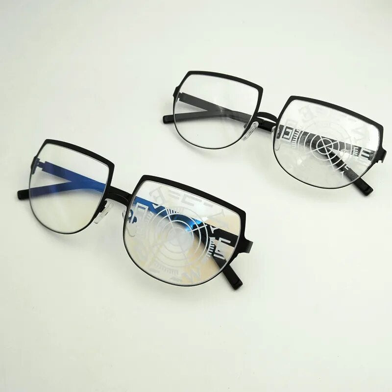 Yujo Unisex Full Rim Flat Top Round Stainless Steel Cosplay Eyeglasses Full Rim Yujo