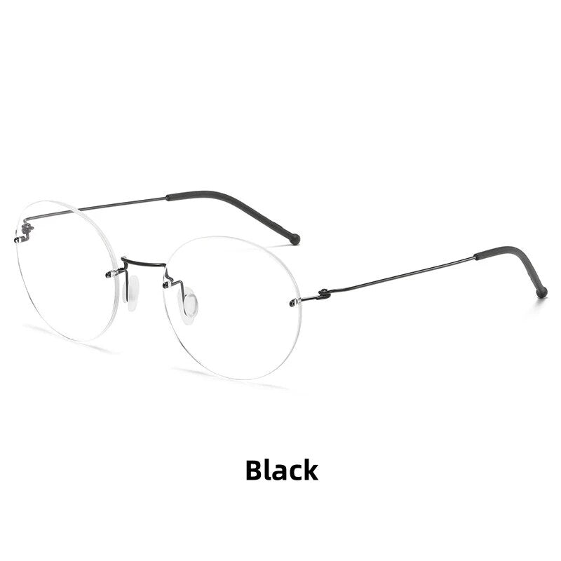 KatKani Unisex Rimless Round Titanium Eyeglasses T5936 Rimless KatKani Eyeglasses Black  