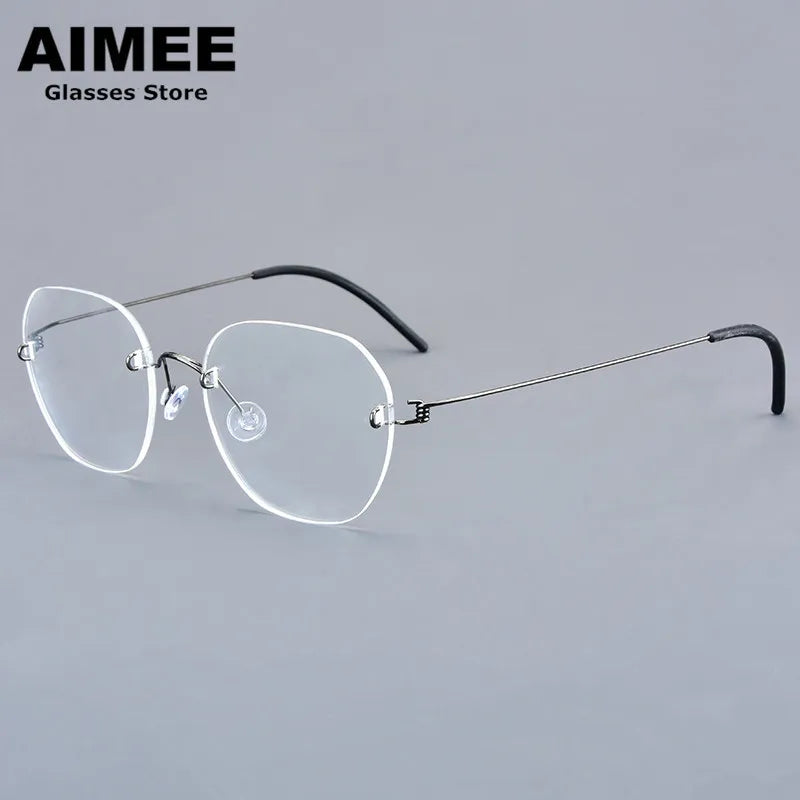 Aimee Women's Rimless Oval Polygon Screwless Titanium Eyeglasses 12460