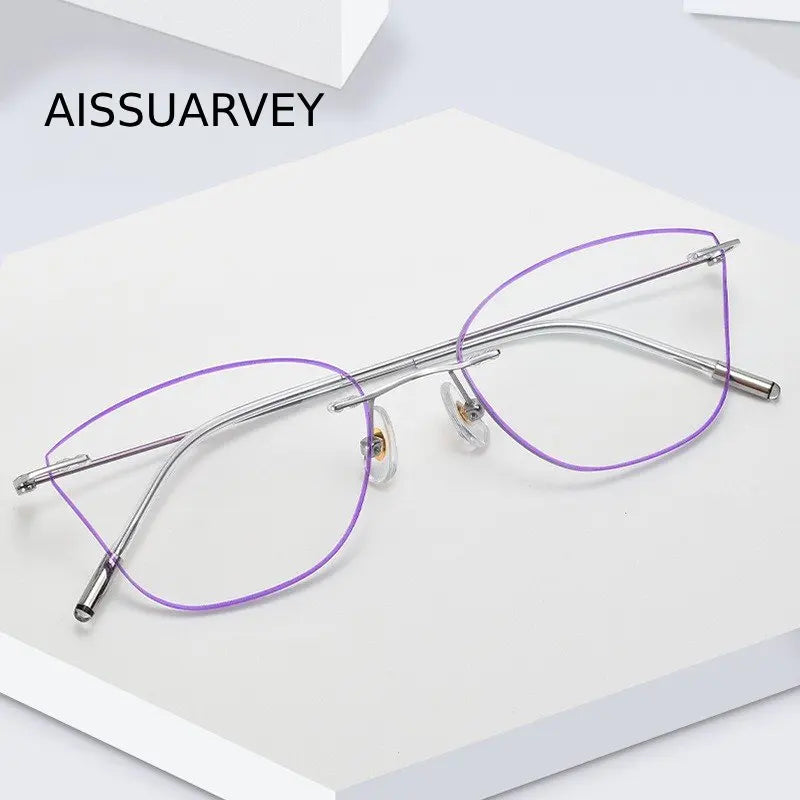 Aissuarvey Women's Rimless Cat Eye Titanium Custom Lens Eyeglasses 002 Lenses Aissuarvey Lenses PURPLE Progressive 1.67 | Anti Blue Ray | CN