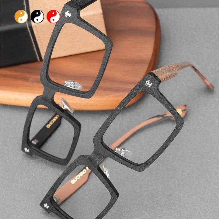 Hdcrafter Unisex Full Rim Big Square Wood Eyeglasses 10959 Full Rim Hdcrafter Eyeglasses