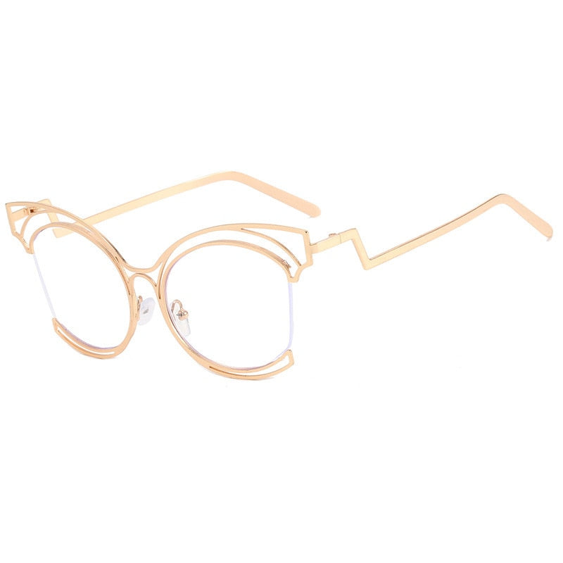CCspace Women's Semi Rim Cat Eye Stainless Steel Eyeglasses 56755 Semi Rim CCspace C2Gold