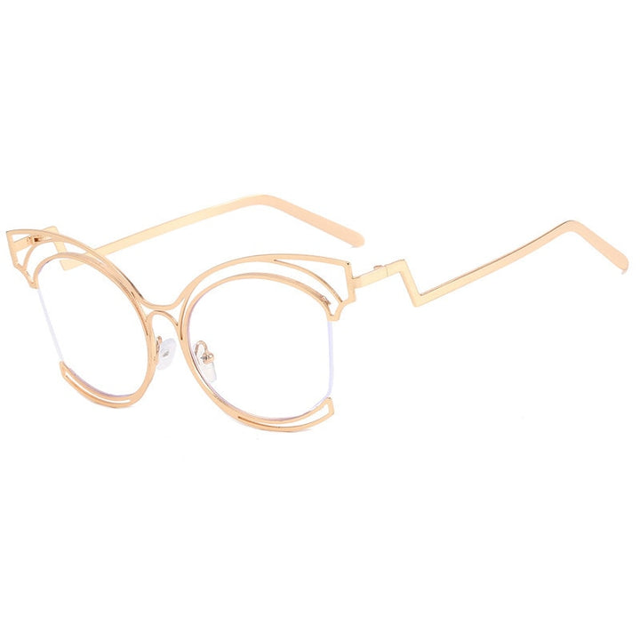 CCspace Women's Semi Rim Cat Eye Stainless Steel Eyeglasses 56755 Semi Rim CCspace C2Gold