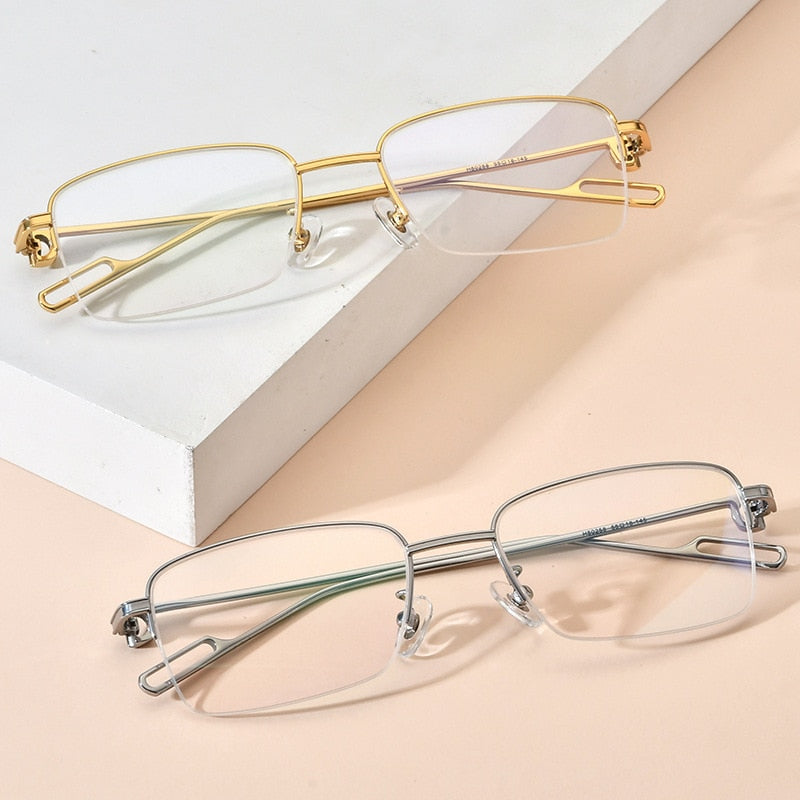 Hdcrafter Men's Semi Rim Square Titanium Alloy Eyeglasses 150258 Semi Rim Hdcrafter Eyeglasses