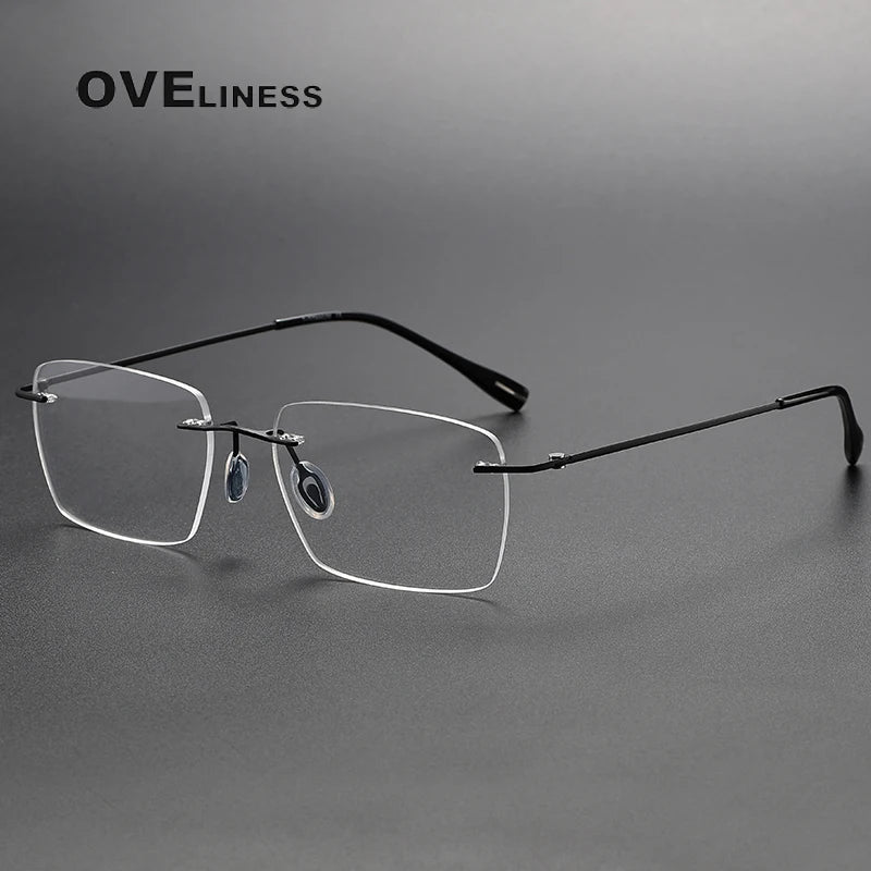Oveliness Unisex Rimless Square Titanium Eyeglasses 80964 Rimless Oveliness black