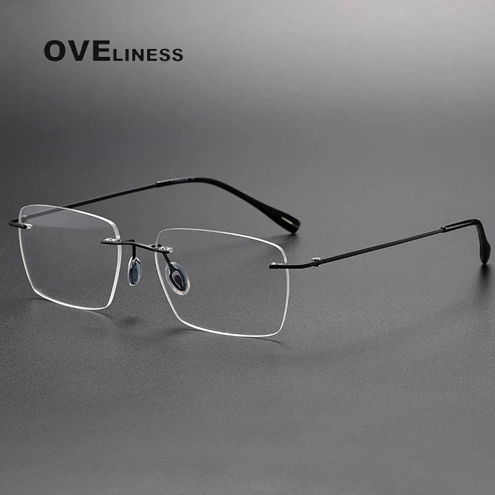Oveliness Unisex Rimless Square Titanium Eyeglasses 80964 Rimless Oveliness black