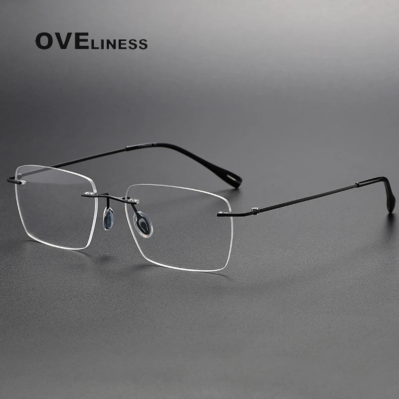 Oveliness Unisex Rimless Square Titanium Eyeglasses 80964 Rimless Oveliness black  