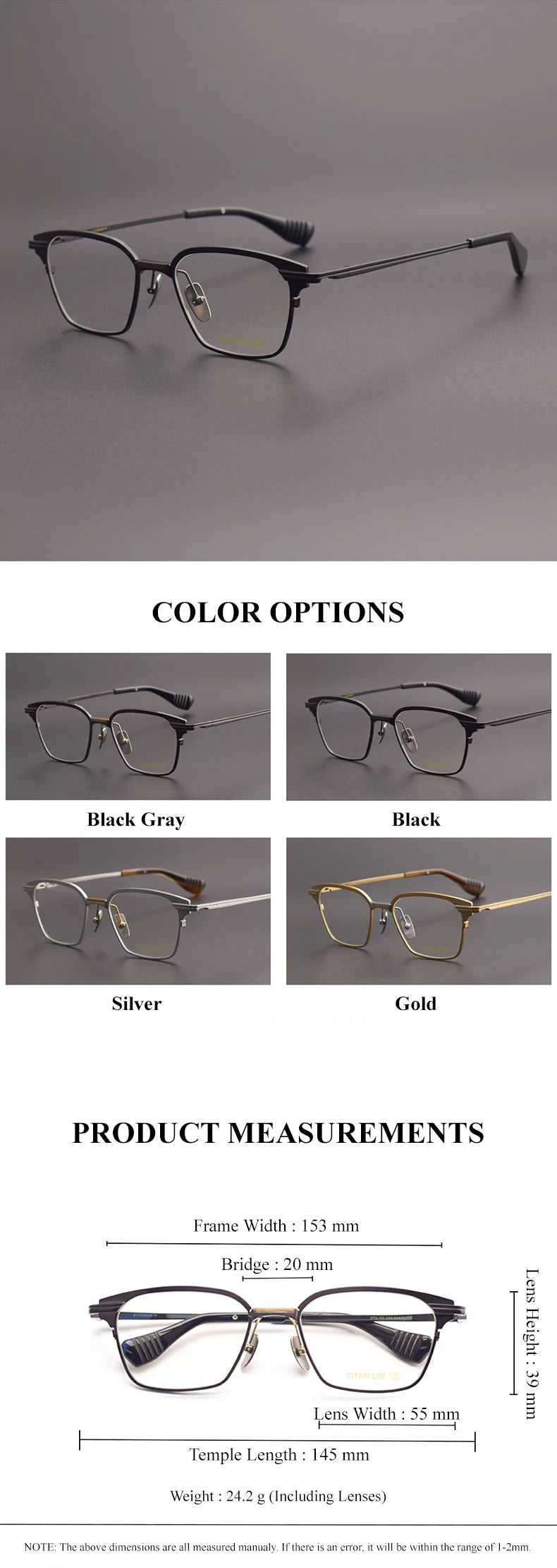 Chashma Unisex Full Rim Square Acetate Titanium Eyeglasses 152 Full Rim Chashma