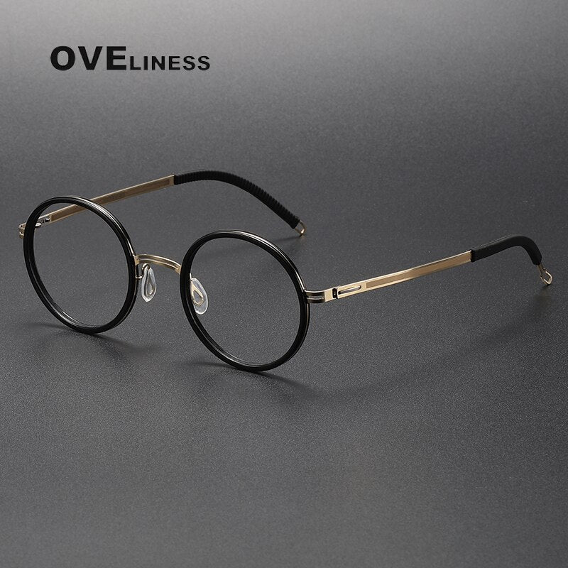 Oveliness Unisex Full Rim Round Screwless Titanium Acetate Eyeglasses 8202321 Full Rim Oveliness black gold