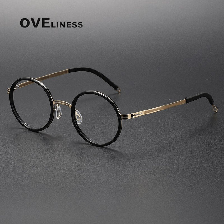 Oveliness Unisex Full Rim Round Screwless Titanium Acetate Eyeglasses 8202321 Full Rim Oveliness black gold