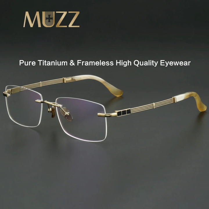 Muzz Unisex Rimless Square Titanium Horn Temple Tip Eyeglasses 800118