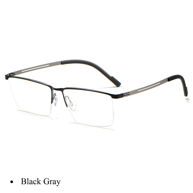 Bclear Men's Semi Rim Square Brow Line Titanium Eyeglasses 0129 Semi Rim Bclear Black Gray