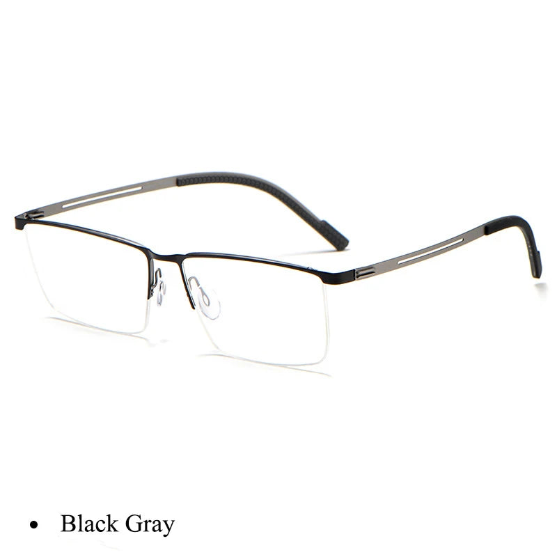 Bclear Men's Semi Rim Square Brow Line Titanium Eyeglasses 0129 Semi Rim Bclear Black Gray  