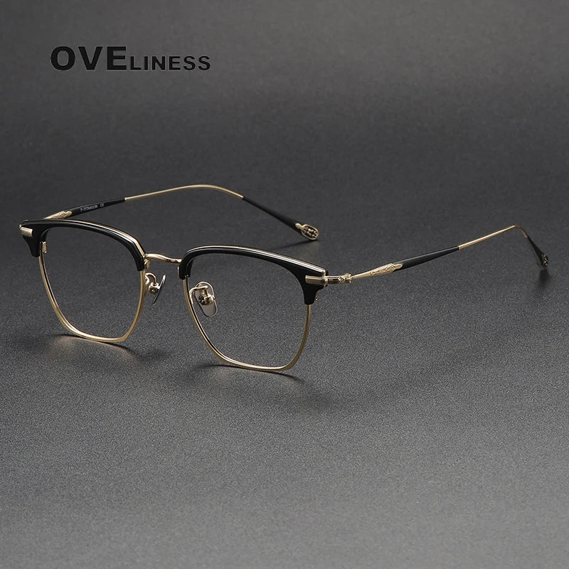Oveliness Unisex Full Rim Square Acetate Titanium Eyeglasses 80900 Full Rim Oveliness black gold  