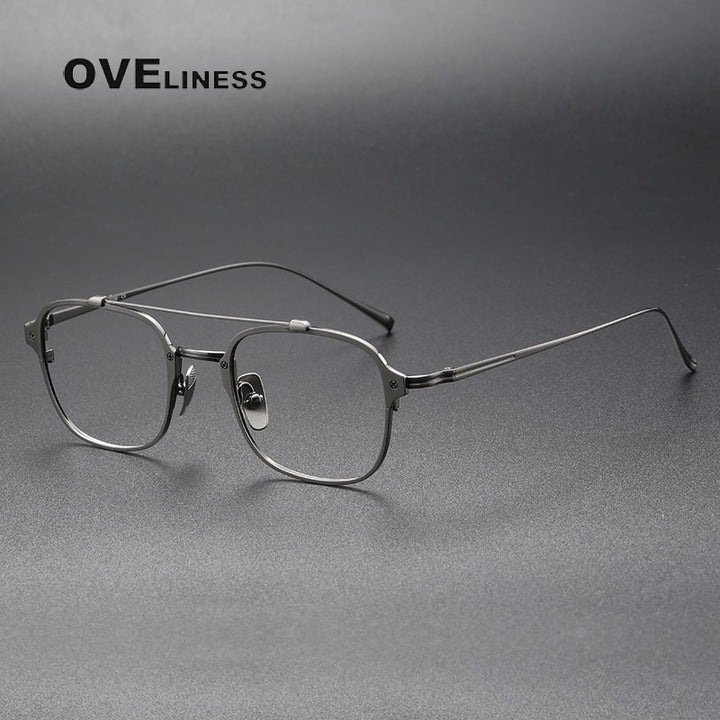 Oveliness Unisex Full Rim Square Double Bridge Titanium Eyeglasses Kj31 Full Rim Oveliness gun