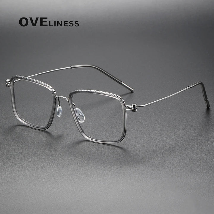 Oveliness Unisex Full Rim Square Screwless Acetate Titanium Eyeglasses 80890 Full Rim Oveliness grey silver  