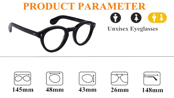 Black Mask Unisex Full Rim Oval Round Acetate Eyeglasses 195142