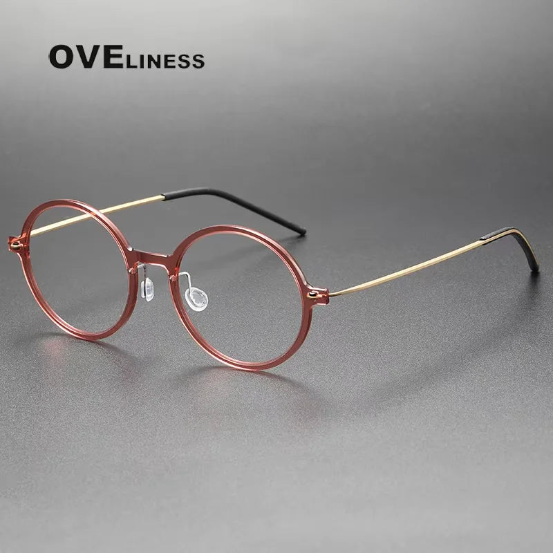 Oveliness Women's Full Rim Round Acetate Titanium Eyeglasses 26523