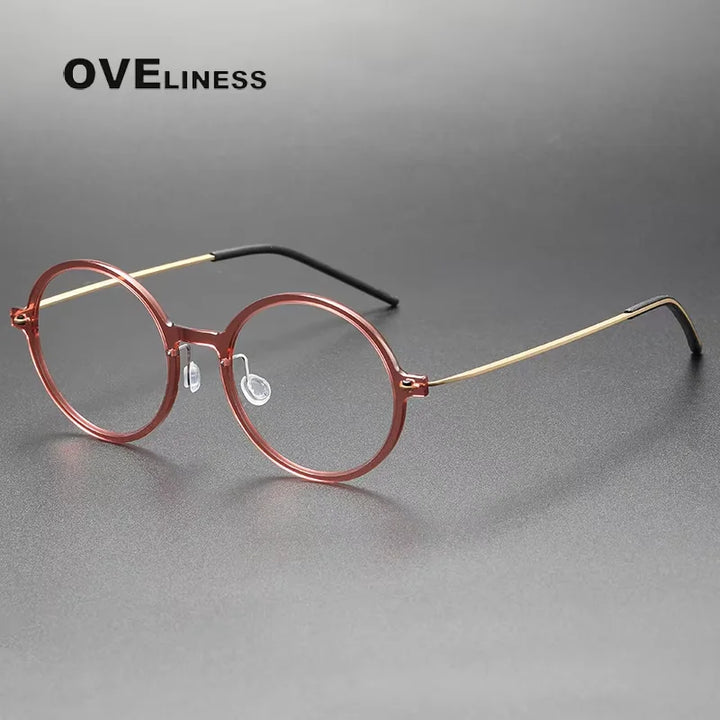 Oveliness Women's Full Rim Round Acetate Titanium Eyeglasses 26523