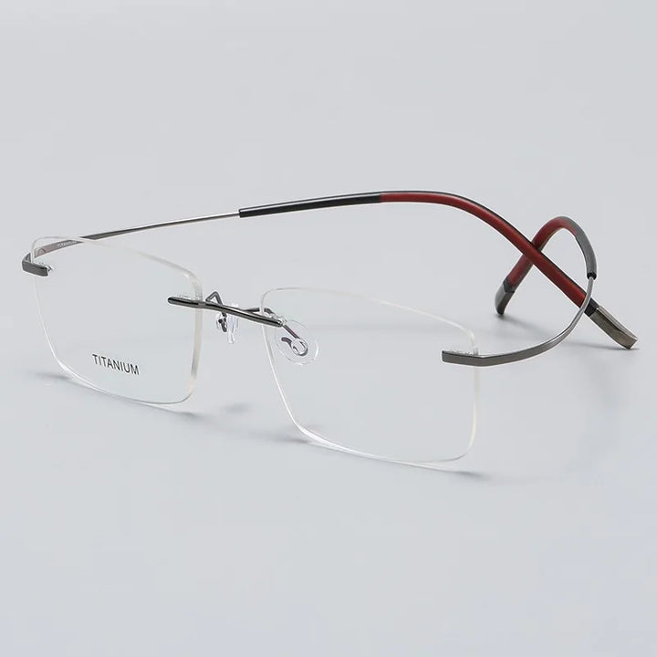 Hdcrafter Unisex Rimless Square Titanium Eyeglasses 87577 Rimless Hdcrafter Eyeglasses Gray