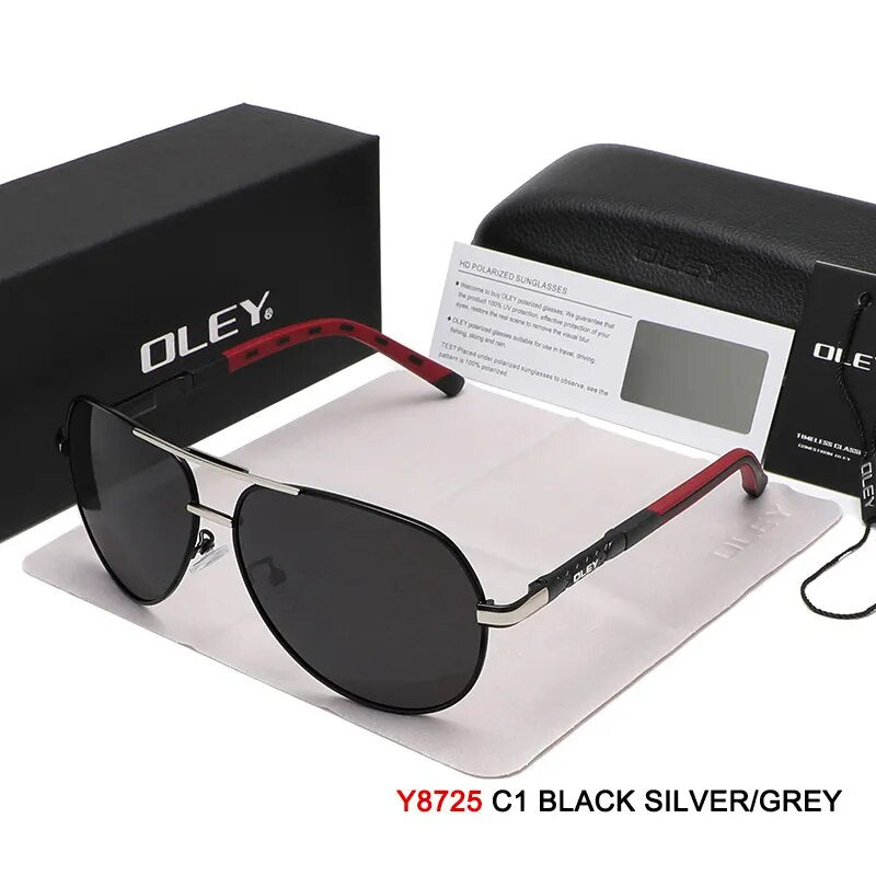 Oley Men's Full Rim Oval Aluminum Magnesium Polarized Sunglasses Y8724 Sunglasses Oley Y8725 C1BOX OLEY