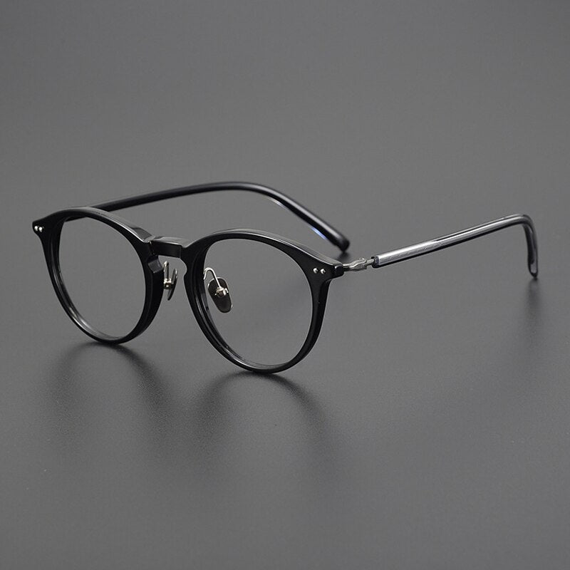 Gatenac Unisex Full Rim Round Acetate Titanium Eyeglasses Gxyj1027 Full Rim Gatenac Black Gun